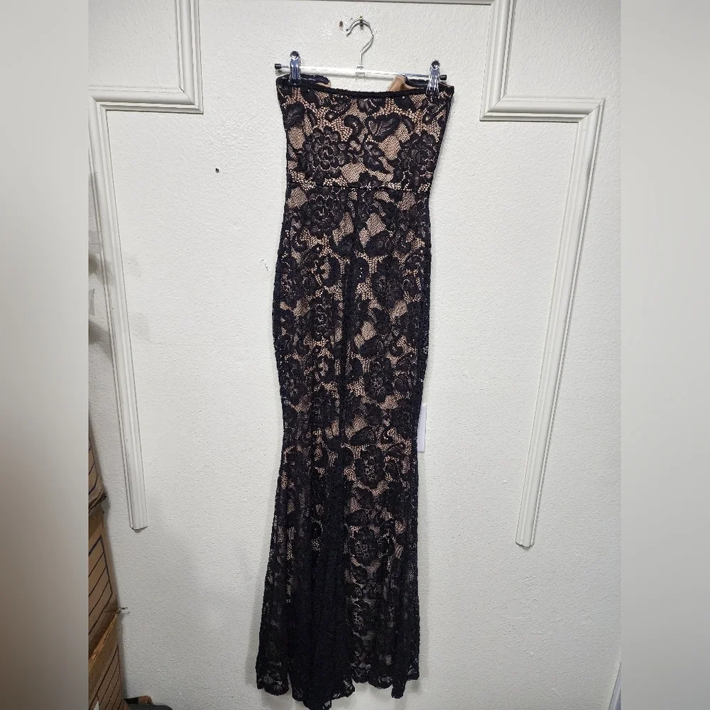 Lulus Sexy Sophistication Black Lace Strapless Trumpet Maxi Dress S Wedding Prom - Picture 9 of 10